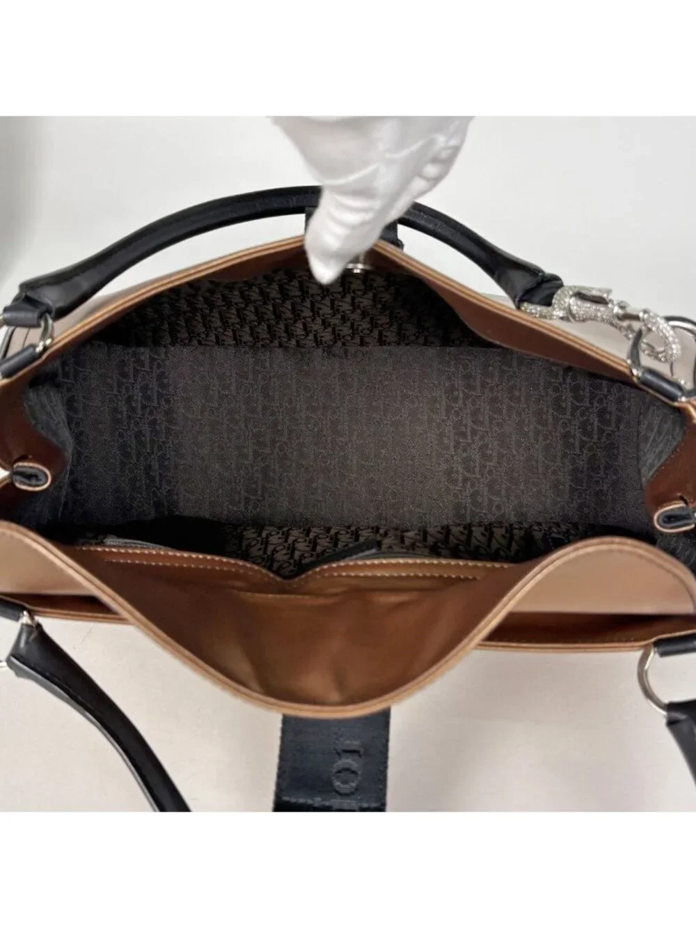 Dior Handbag Hardcore Rhinestone Enamel Leather Brown
